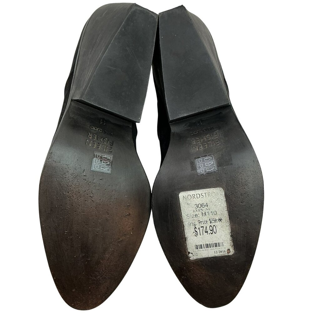 Eileen Fisher Even Tumbled Nubuck Leather Womens 11 Ankle Boots Black Elastic Go - Picture 9 of 12